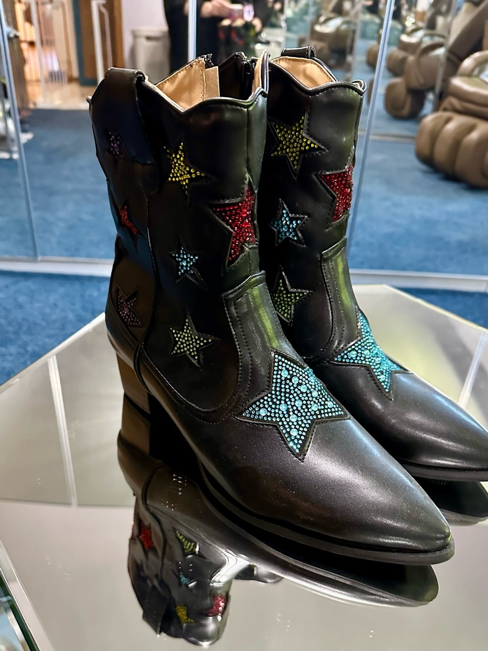 Betsey Johnson style FJ shoes custom made black Leather Star-Embellished - Picture 2 of 9